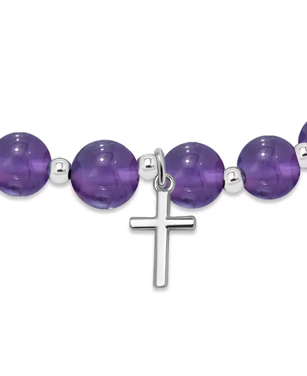Эластичный браслет Macy's с посеребренным бисером и крестиком-шармом amethyst, silver