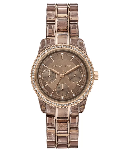 Женские многофункциональные часы Michael Kors Bryant Quartz с комбинацией цветов беж и золото 35 мм коричневого цвета