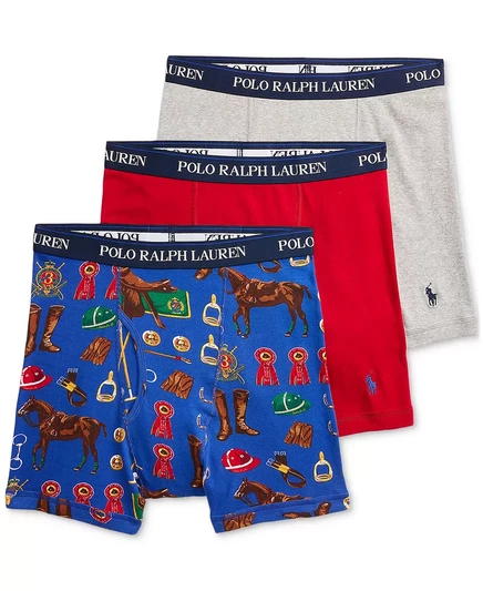  Мужские боксерские трусы классического покроя из 3-х комплектов martingale kit print, ralph red, andover heather