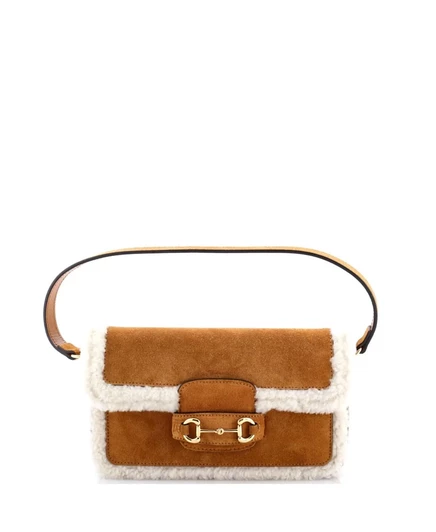 Женская сумка Gucci Mini Horsebit замшевая, коричневая