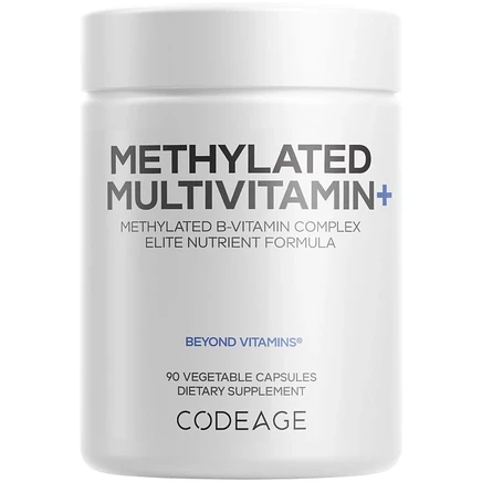 Поливитаминная добавка Codeage Methylated - Витамины группы В, витамины A, C, D, E, K2, B12, метилкобаламин - L-метилфолат - магний, CoQ10, 90 цветных капсул