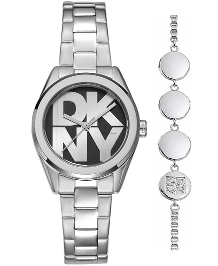 Женские кварцевые часы-браслет с логотипом DKNY из нержавеющей стали, подарочный набор 28 мм, черный