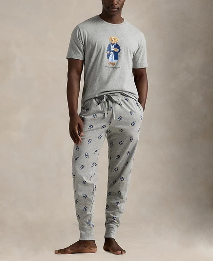 Мужская футболка Polo Ralph Lauren с коротким рукавом и брюки для бега трусцой, комплект из 2 предметов серого цвета