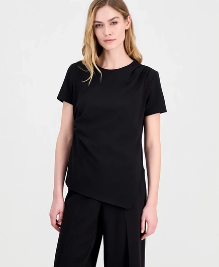 Женская футболка Anne Klein с драпировкой спереди, черная
