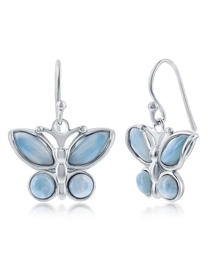 Серьги Caribbean Treasures Larimar-бабочки, серебро, голубые