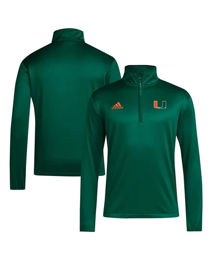 Мужская зеленая майка Adidas Miami Hurricanes Coachs Sideline с застежкой-молнией на четверть green