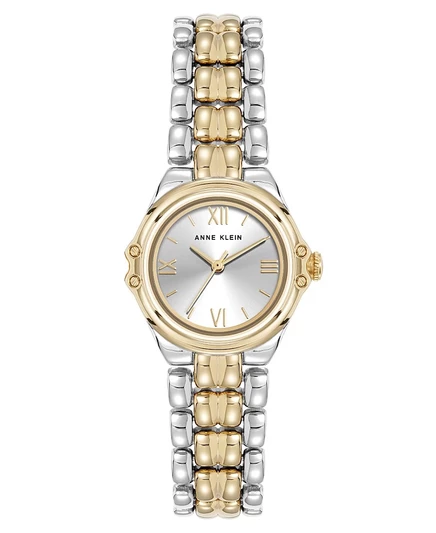 Женские кварцевые часы Anne Klein с круглым заглавием и двухцветным браслетом из металлического сплава, 28 мм
