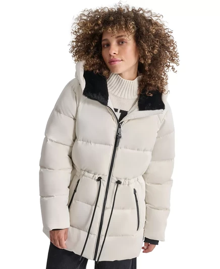  Женское блестящее пуховое пальто-анорак с капюшоном DKNY pearl