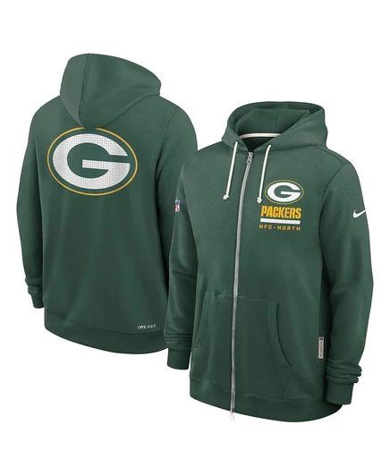 Мужская толстовка Nike Sideline с Dri-FIT на молнии Green Bay Packers, зеленая