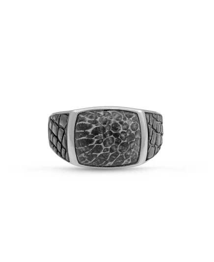 LuvMyJewelry Ископаемый агат Драгоценный камень Мужское кольцо-печатка из чистого серебра с черным родием и белым