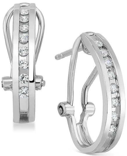 Серьги Macy's Diamond J-Hoop 1/4 карата, серебристые