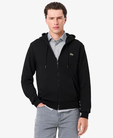 Мужское худи Lacoste на молнии флисовое, черное