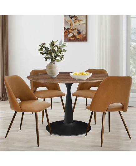 Обеденный стол Maison Boucle из 5 предметов из орехового дерева, МДФ и металла, со стульями, обитыми искусственной кожей, Обеденный столовый гарнитур