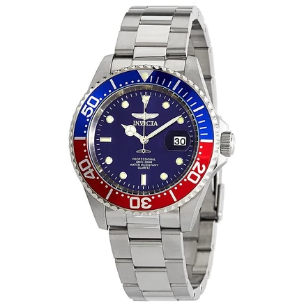Мужские кварцевые часы Invicta 24946 Pro Diver с 3 стрелками и синим циферблатом серебристого цвета
