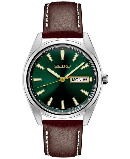 Мужские часы Seiko Essentials 40 мм, кожаный ремешок, зеленые