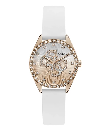 Женские часы GUESS Glitz из розового золота в оттенках розового силикона из нержавеющей стали, 34 мм белого цвета