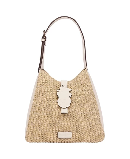 Tommy Bahama Logo Tab Raffia Hobo Bag - Плетеная соломенная сумка через плечо с ананасовым акцентом коричнево-бежевого цвета