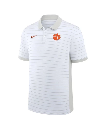 Мужская белая футболка-поло Nike Clemson Tigers 2025 Early Season Coachs Sideline Victory в полоску Performance от Nike white