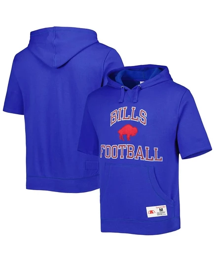 Мужская толстовка Mitchell & Ness Royal Buffalo Bills с постиранным пуловером с коротким рукавом и капюшоном blue