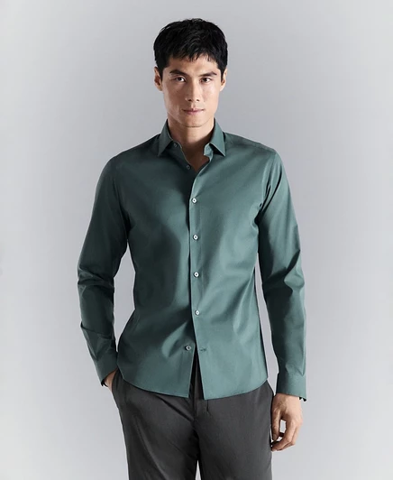 Мужская рубашка Mango Comfort Stretch без глажки, зеленая