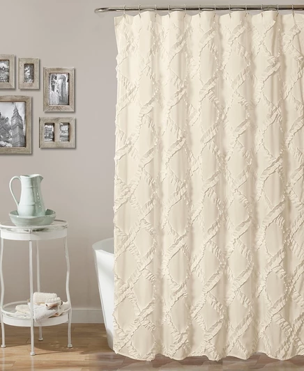 Шторка для душа Lush Dcor Ruffle Diamond 183×183 см, кремовая