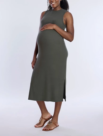 Платье для беременных Motherhood Maternity миди в рубчик, зеленое