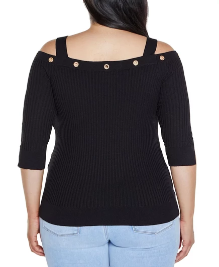 Свитер с открытыми плечами Belldini Plus Size Black Label, украшенный стразами и люверсами black