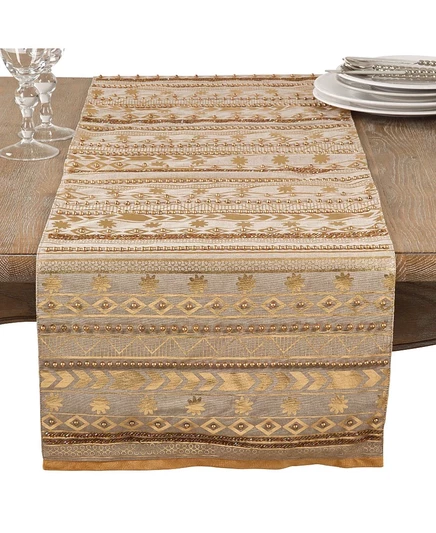 Дорожка на стол Saro Lifestyle Aztec с бусинами, золотистая