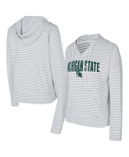 Concepts Спортивный мужской бело-серый пуловер Michigan State Spartans в полоску с V-образным вырезом и капюшоном multi