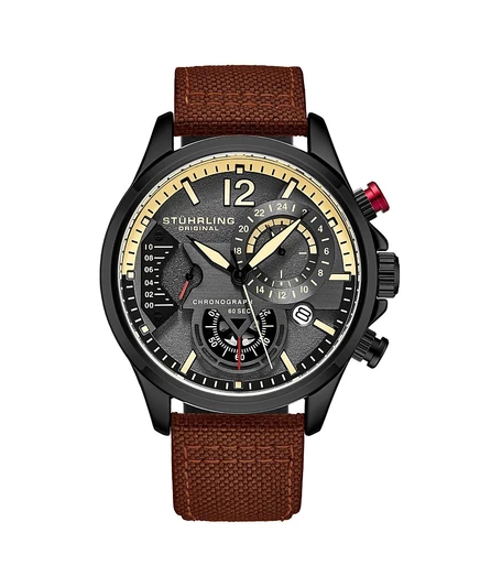 Мужские японские кварцевые часы с хронографом Stuhrling Model 4029 на кожаном ремешке gray