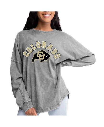 Женский серый пуловер Colorado Buffaloes от Gameday Couture, выцветший после стирки, с капюшоном gray