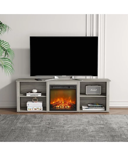 Современная каминная подставка под телевизор HOMLUX для телевизоров до 65 дюймов с консолью для хранения мультимедийных данных серого цвета