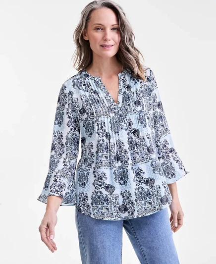  Блузка с защипами и принтом большого размера, эксклюзивно в Macy's tonal dress
