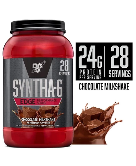 Протеиновый порошок BSN SYNTHA-6 Edge, гидролизованная сыворотка, Мицеллярный казеин, Изолят молочного белка, с низким содержанием сахара, 24 г белка, Шоколадный молочный коктейль, 28 порций без красителя.