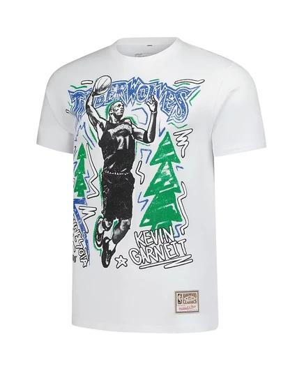 Мужская футболка Mitchell & Ness с Кевином Гарнеттом, белая футболка Minnesota Timberwolves Hardwood Classics, выполненная мелом white