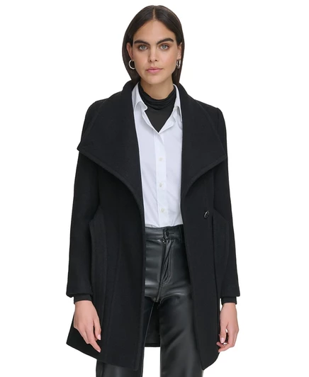 Calvin Klein Women's Asymmetrical Belted Wrap Coat black