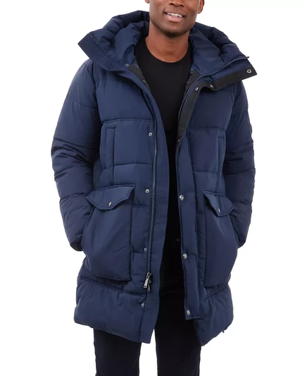  Мужское длинное пуховое пальто с капюшоном в тяжелом весе midnight blue