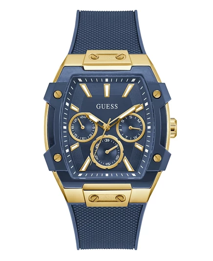 Мужские многофункциональные часы GUESS из силикона цвета индиго золотистого цвета, 44 мм