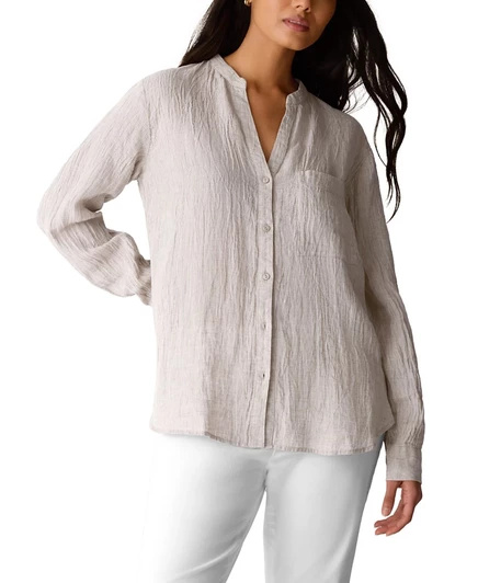 Женская рубашка Eileen Fisher с воротником-стойкой, песочно-бежeвая