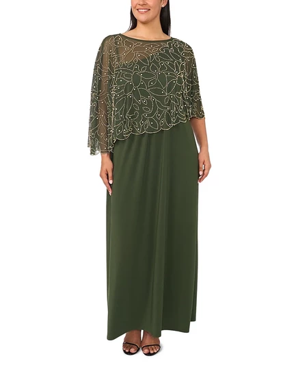 Расшитое бисером платье-накидка MSK Plus Size зеленого цвета