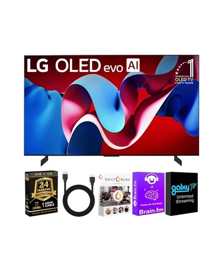 LG OLED C4 HDR 4K Smart OLED TV с частотой обновления 144 Гц + Кабель UAX 4K HDMI 2.0 + защита CPS на 24 месяца и пакет потоковой передачи с Alexa black