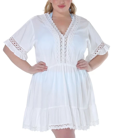Мини-платье-футляр Raviya Plus Size с кружевной вставкой, белое