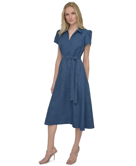  Женское платье с вырезом и поясом DKNY denim