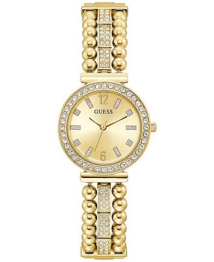 Женские часы-браслет из нержавеющей стали GUESS с кристаллами и бисером золотистого цвета, 30 мм