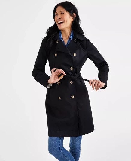  Женское классическое пальто-тренч, созданное для Macy's deep black
