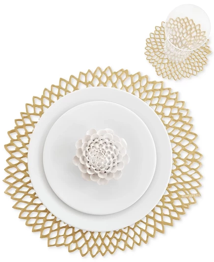 Салфетка сервировочная Chilewich Pressed Dahlia из прессованного винила, золотая, диаметром 39 см