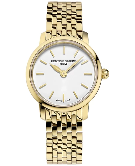 Женские швейцарские часы Frederique Constant с тонким мини-браслетом из нержавеющей стали золотистого цвета, 25 мм, золото