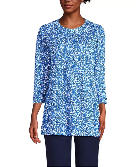  Женская высокая хлопчатобумажная туника Supima с рукавом 3/4 ivory/vista blue flowers