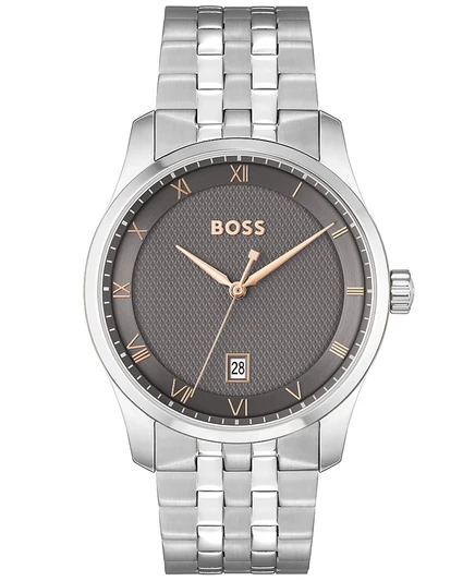 Мужские кварцевые часы HUGO BOSS Principle с базовым календарем серебристого цвета из нержавеющей стали, 41 мм