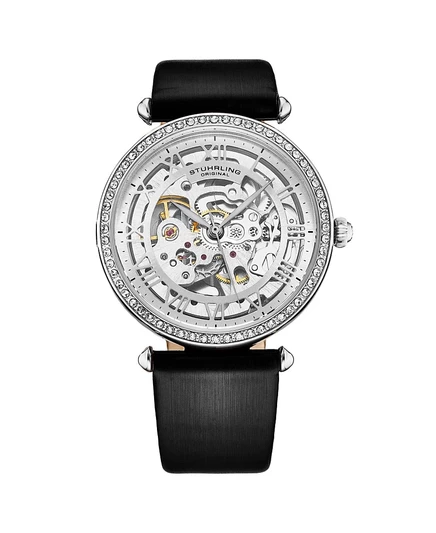 Женские часы Stuhrling Legacy из черной кожи, серебристый циферблат, круглые часы диаметром 45 мм black